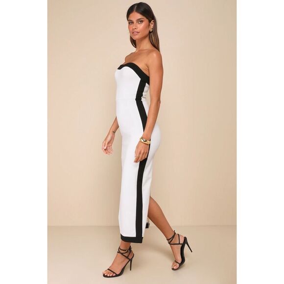 Lulus Impressive Edge White Color Block Strapless Midi Dress Size XS NWT - Picture 3 of 9